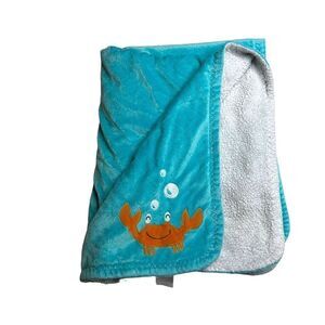 Baby Carter's Blue Green Crab Sherpa Minky Security‎ Baby Blanket Lovey 29x37”